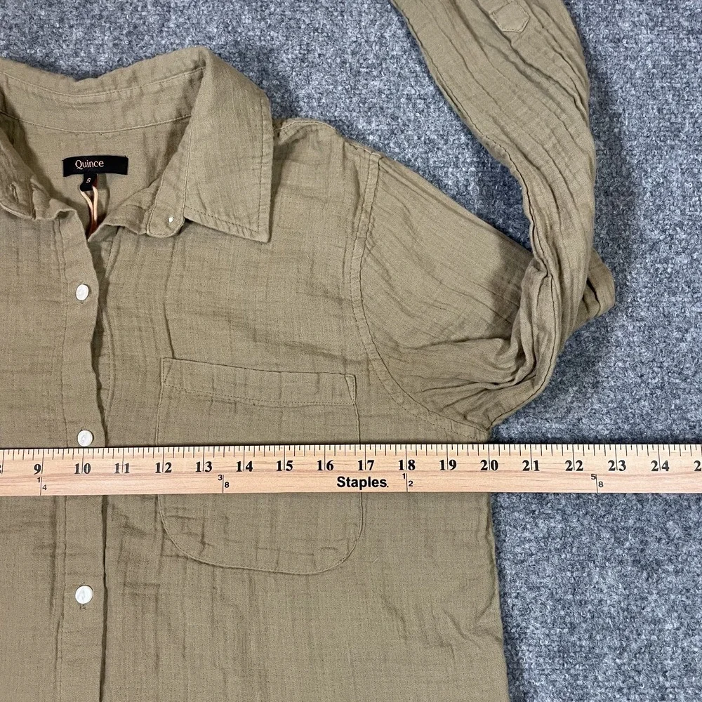Quince Organic Cotton Button Up Long Sleeve W Small Olive Gauze Resort Vacation - Picture 3 of 8